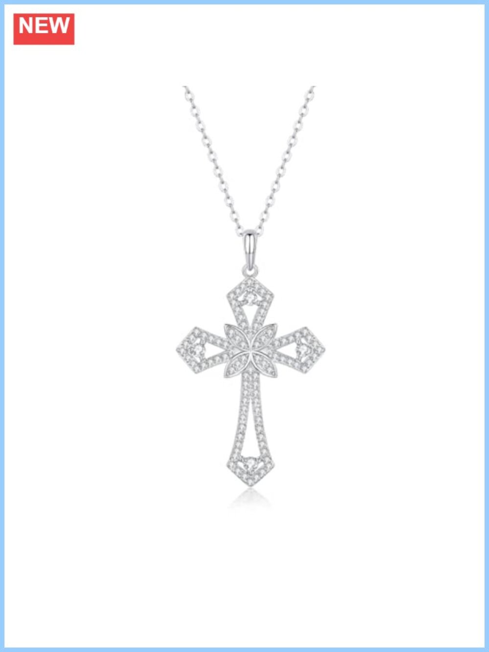 Moissanite Cross Pendant Necklace 925 Sterling Silver 18in Cable Chain